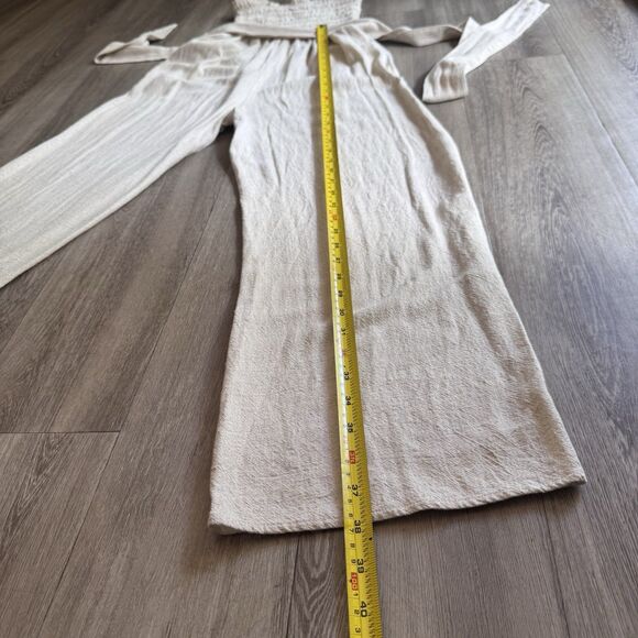 Lulus Beige Linen Blend Smocked Wide-Leg Jumpsuit Size XS Boho Euro Chic W Belt - Picture 8 of 11